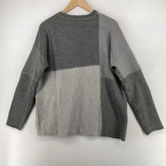 FISHER FOUND Sweater S EILEEN FISHER Patchwork Crafted Jumper Crochet Gray USA - Picture 2 of 13